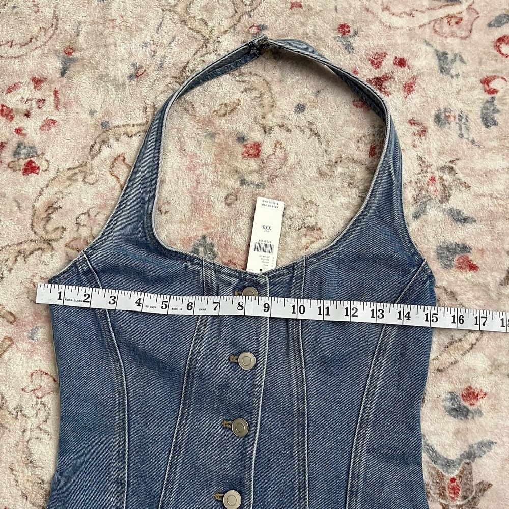 Mare Mare Halter Shrunken Denim Vest Top XXS Anthropologie Womens Blouse Jean - Picture 4 of 8